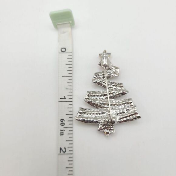 Festive Christmas Tree Brooch with Red, Green, and Silver Accents - Picture 3 of 3